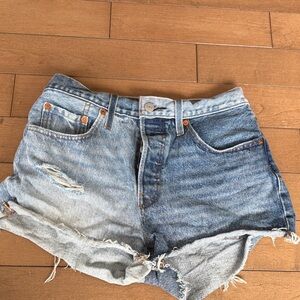 Two-Tone Blue Denim Cutoff Shorts